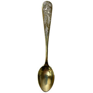 Vintage Sterling Gold Plated Souvenir Spoon in Flower Design Demitasse 4.2 inch
